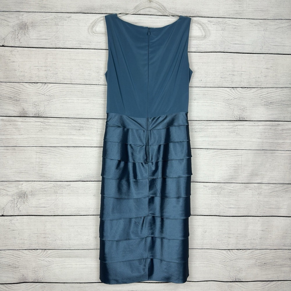 Adrianna Papell Teal Blue Tiered Dress Womens Sz 8 Cocktail Party Wedding Guest - Picture 4 of 7